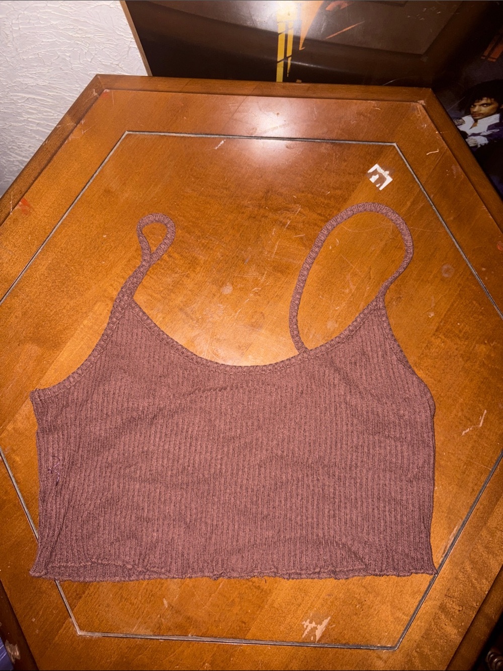 Ribbed Brown Cropped Spaghetti Strap Tank Top
